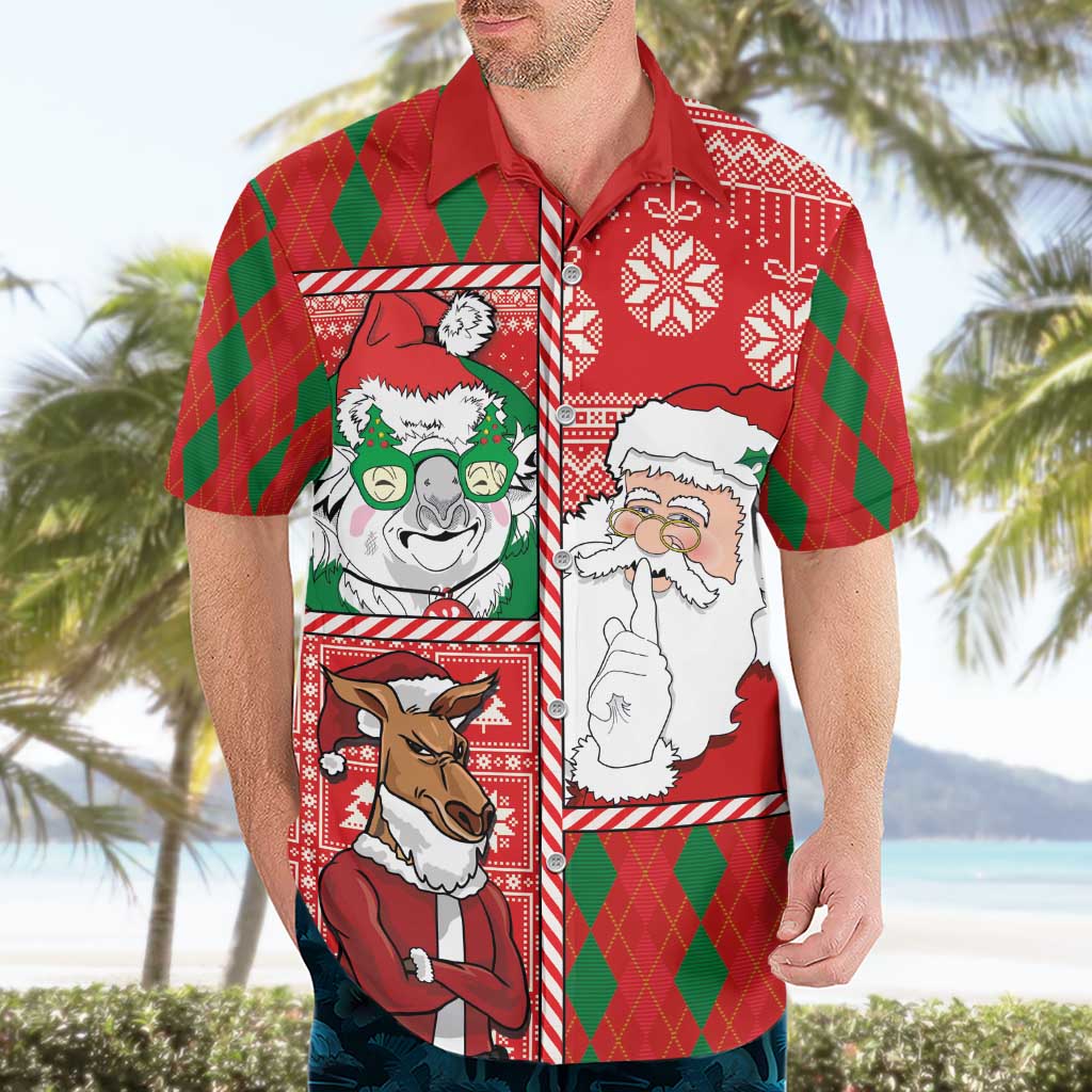 Australian Christmas Hawaiian Shirt - Santa Koala Kangaroo and Holiday Cheer