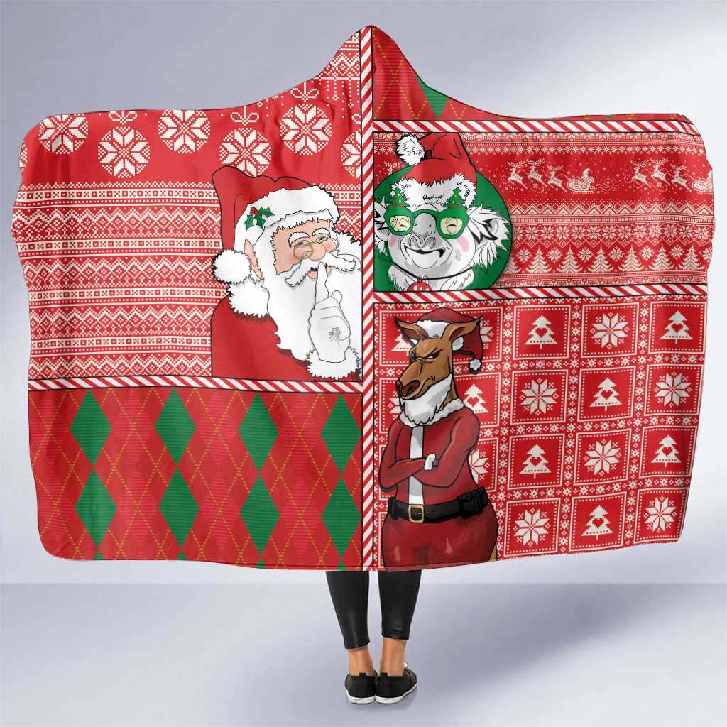 Australian Christmas Hooded Blanket - Santa Koala Kangaroo and Holiday Cheer LT03 One Size Red - Polynesian Pride