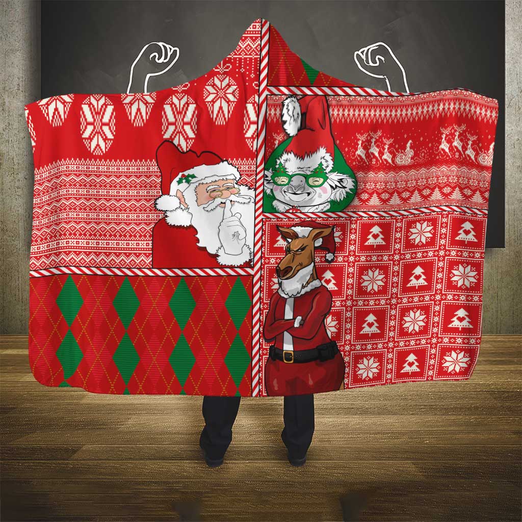 Australian Christmas Hooded Blanket - Santa Koala Kangaroo and Holiday Cheer LT03 - Polynesian Pride