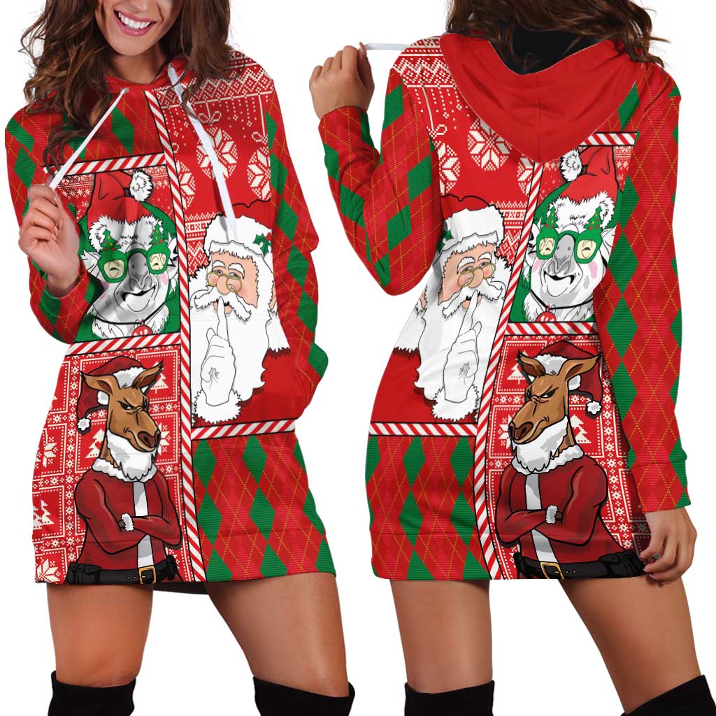 Australian Christmas Hoodie Dress - Santa Koala Kangaroo and Holiday Cheer LT03 - Polynesian Pride