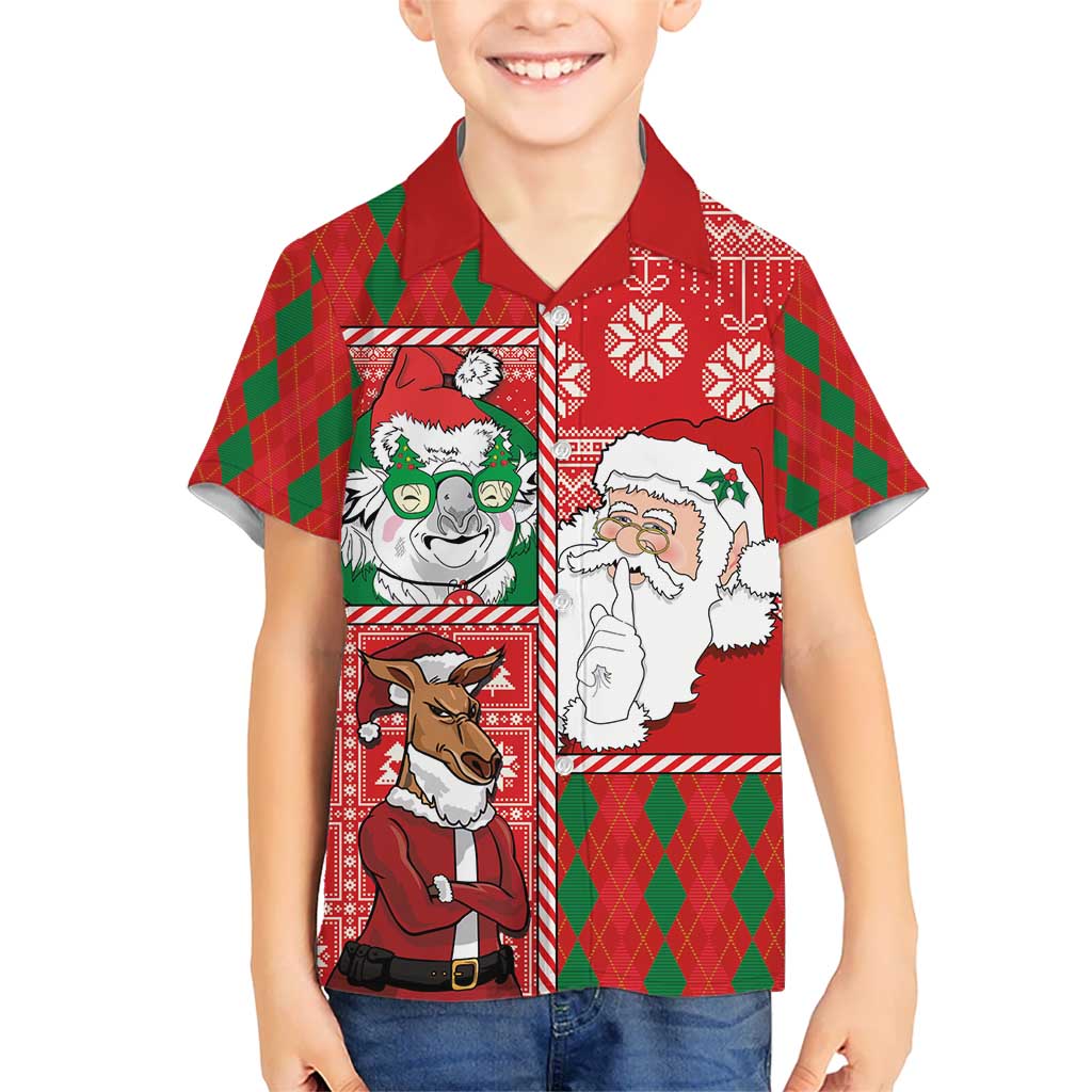 Australian Christmas Kid Hawaiian Shirt - Santa Koala Kangaroo and Holiday Cheer