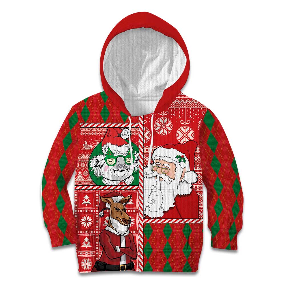 Australian Christmas Kid Hoodie - Santa Koala Kangaroo and Holiday Cheer