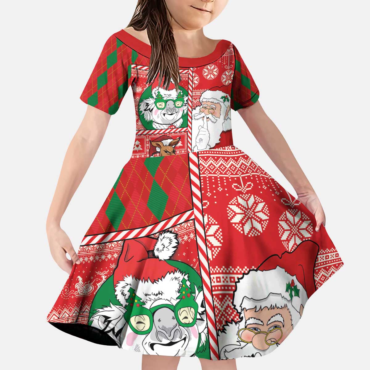 Australian Christmas Kid Short Sleeve Dress - Santa Koala Kangaroo and Holiday Cheer