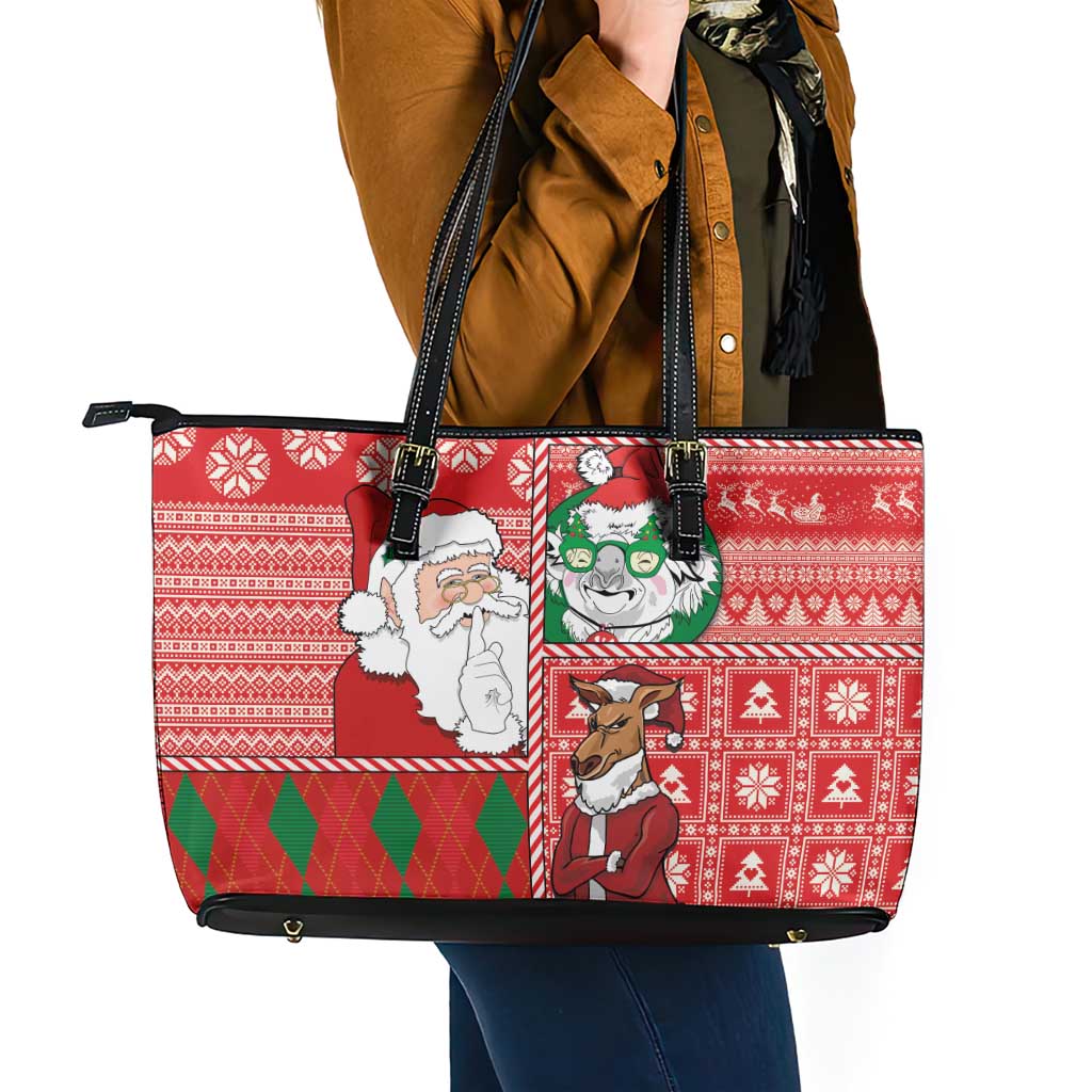 Australian Christmas Leather Tote Bag - Santa Koala Kangaroo and Holiday Cheer LT03 - Polynesian Pride