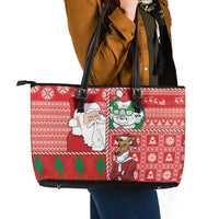 Australian Christmas Leather Tote Bag - Santa Koala Kangaroo and Holiday Cheer LT03 - Polynesian Pride