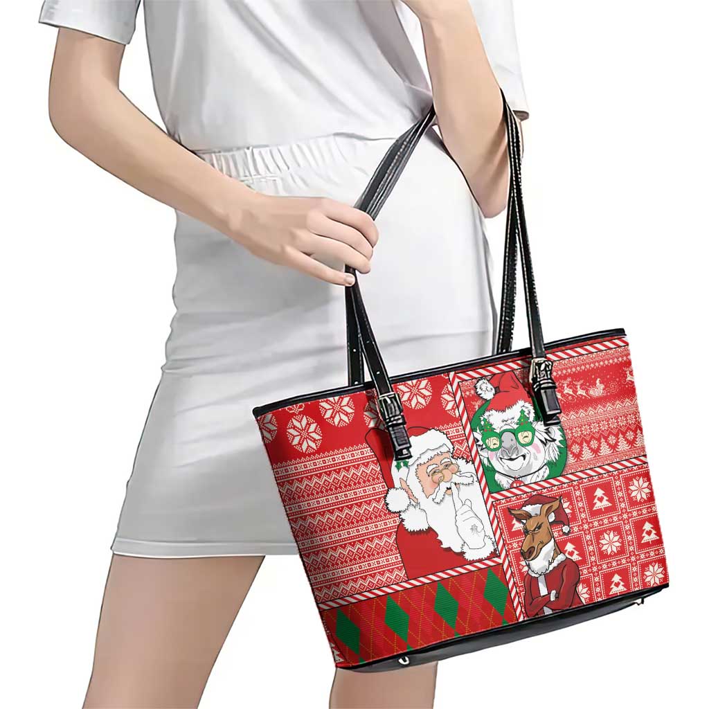 Australian Christmas Leather Tote Bag - Santa Koala Kangaroo and Holiday Cheer LT03 - Polynesian Pride