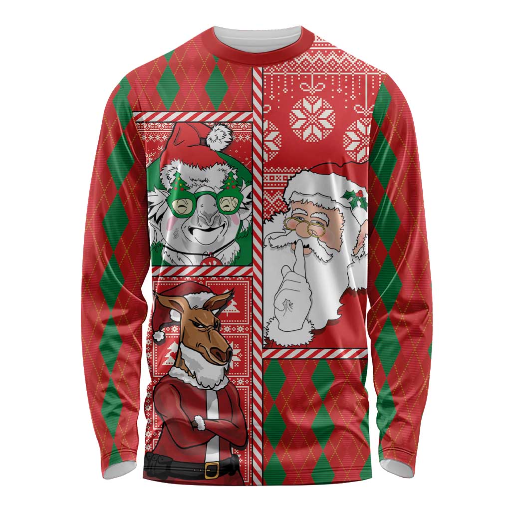 Australian Christmas Long Sleeve Shirt - Santa Koala Kangaroo and Holiday Cheer