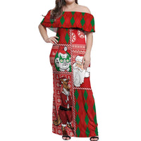 Australian Christmas Off Shoulder Maxi Dress - Santa Koala Kangaroo and Holiday Cheer LT03 Women Red - Polynesian Pride