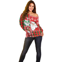 Australian Christmas Off Shoulder Sweater - Santa Koala Kangaroo and Holiday Cheer