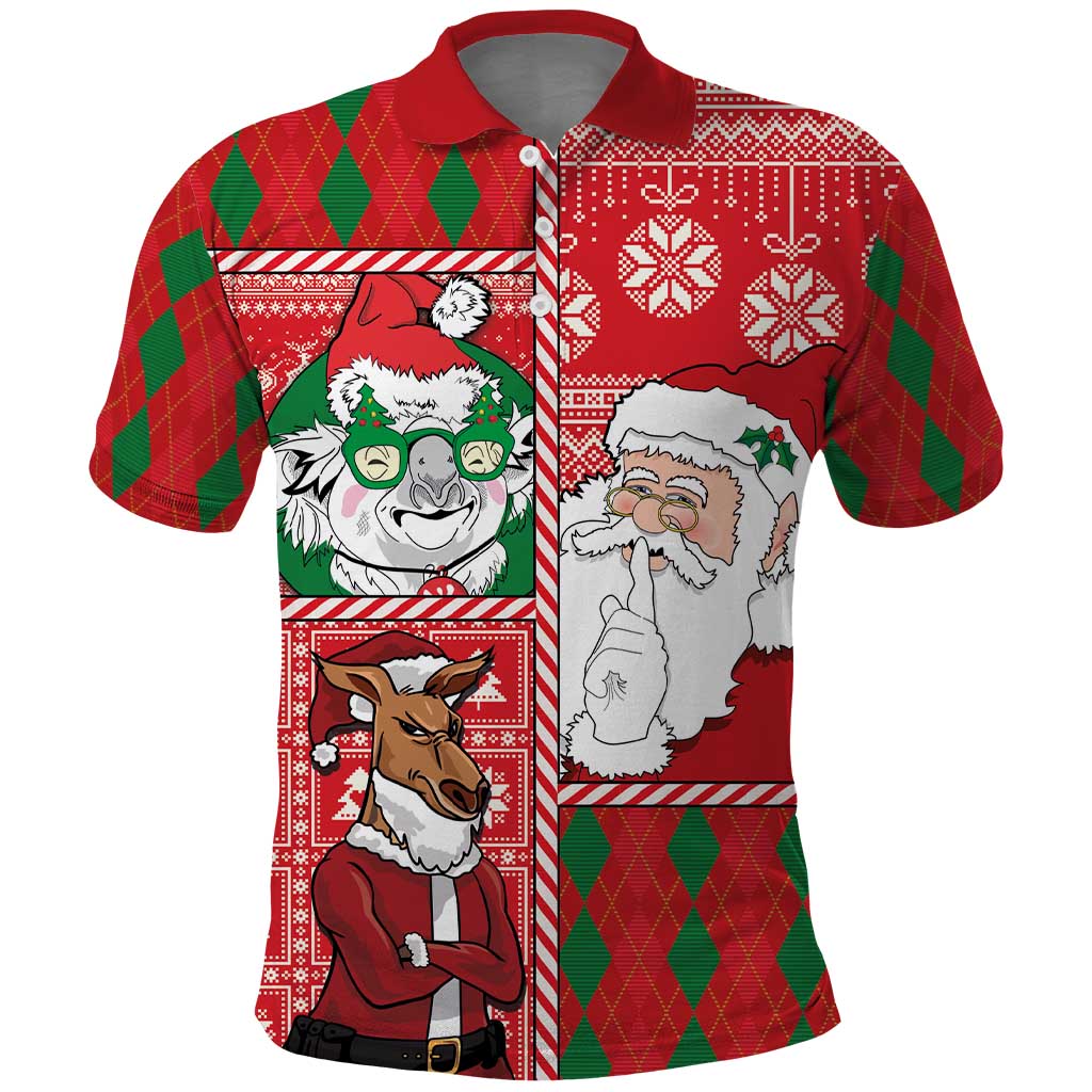 Australian Christmas Polo Shirt - Santa Koala Kangaroo and Holiday Cheer