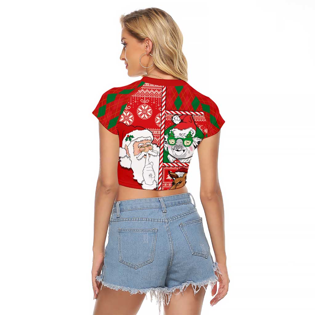 Australian Christmas Raglan Cropped T Shirt - Santa Koala Kangaroo and Holiday Cheer LT03 - Polynesian Pride