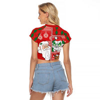 Australian Christmas Raglan Cropped T Shirt - Santa Koala Kangaroo and Holiday Cheer LT03 - Polynesian Pride
