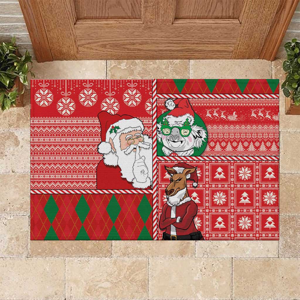 Australian Christmas Rubber Doormat - Santa Koala Kangaroo and Holiday Cheer