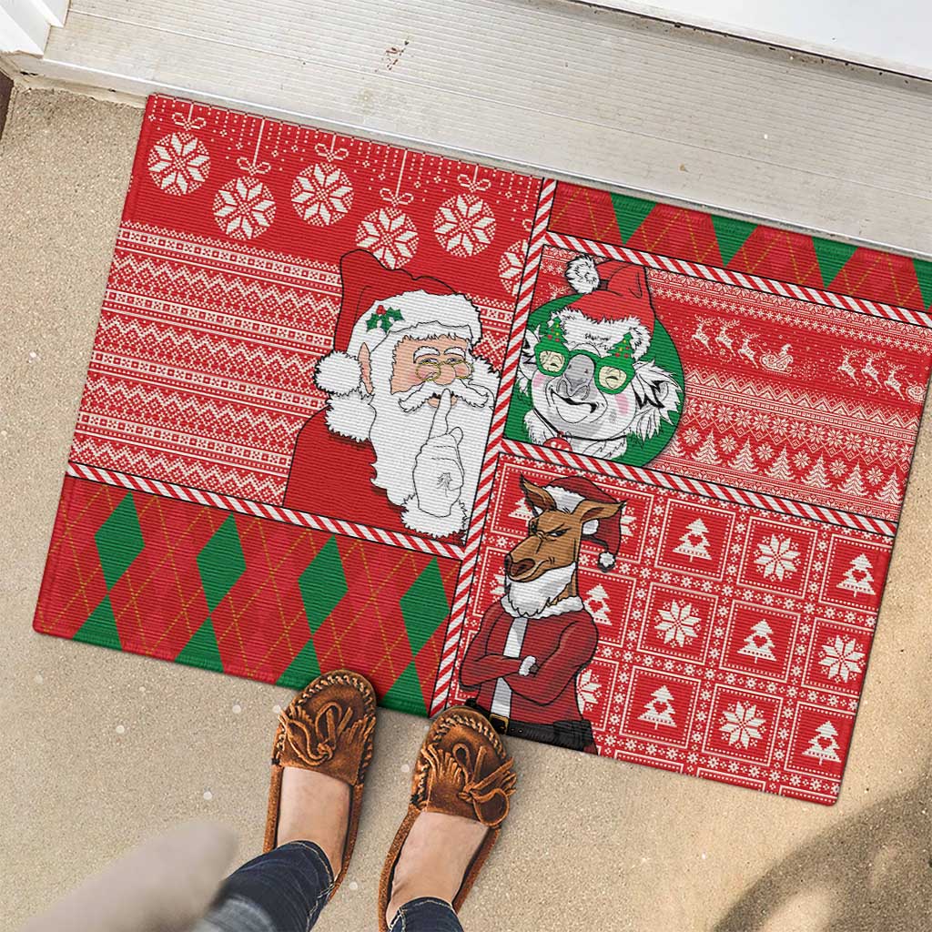 Australian Christmas Rubber Doormat - Santa Koala Kangaroo and Holiday Cheer LT03 - Polynesian Pride