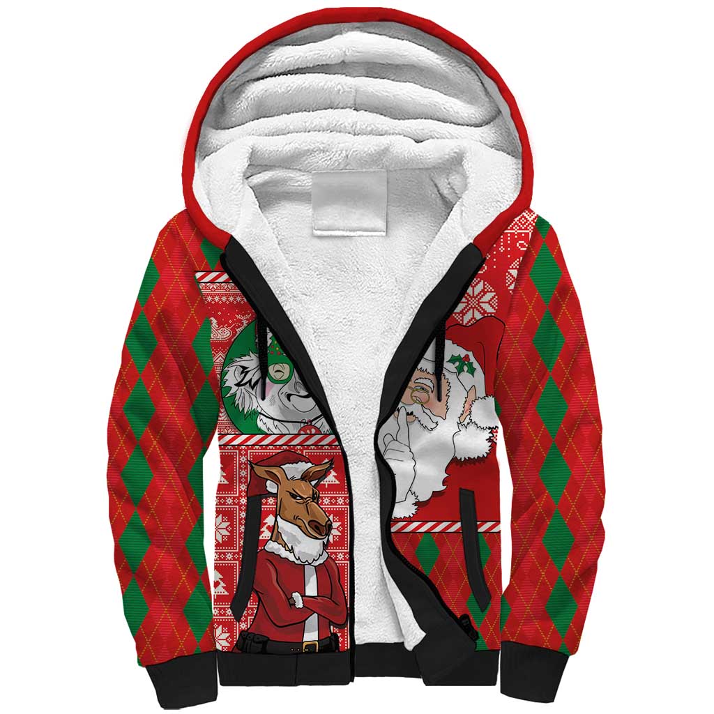 Australian Christmas Sherpa Hoodie - Santa Koala Kangaroo and Holiday Cheer LT03 Unisex Red - Polynesian Pride
