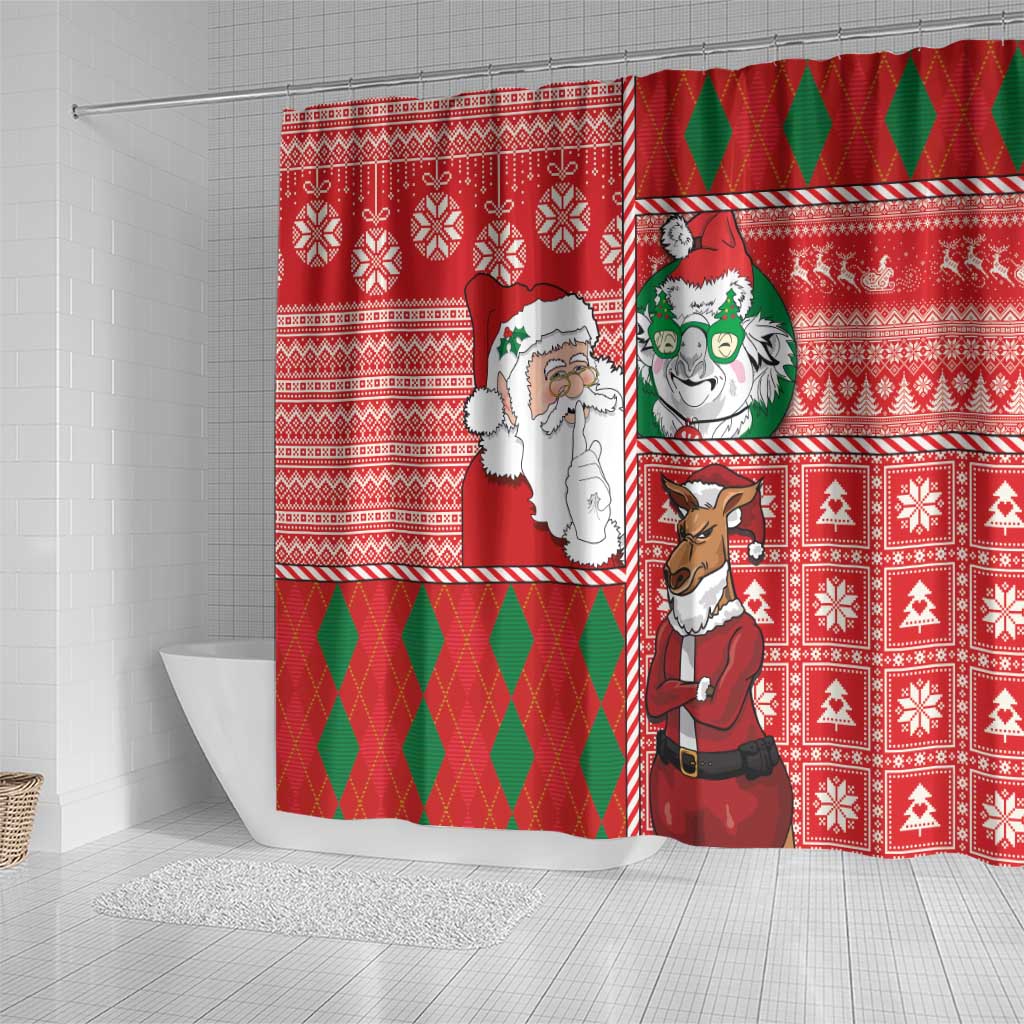 Australian Christmas Shower Curtain - Santa Koala Kangaroo and Holiday Cheer