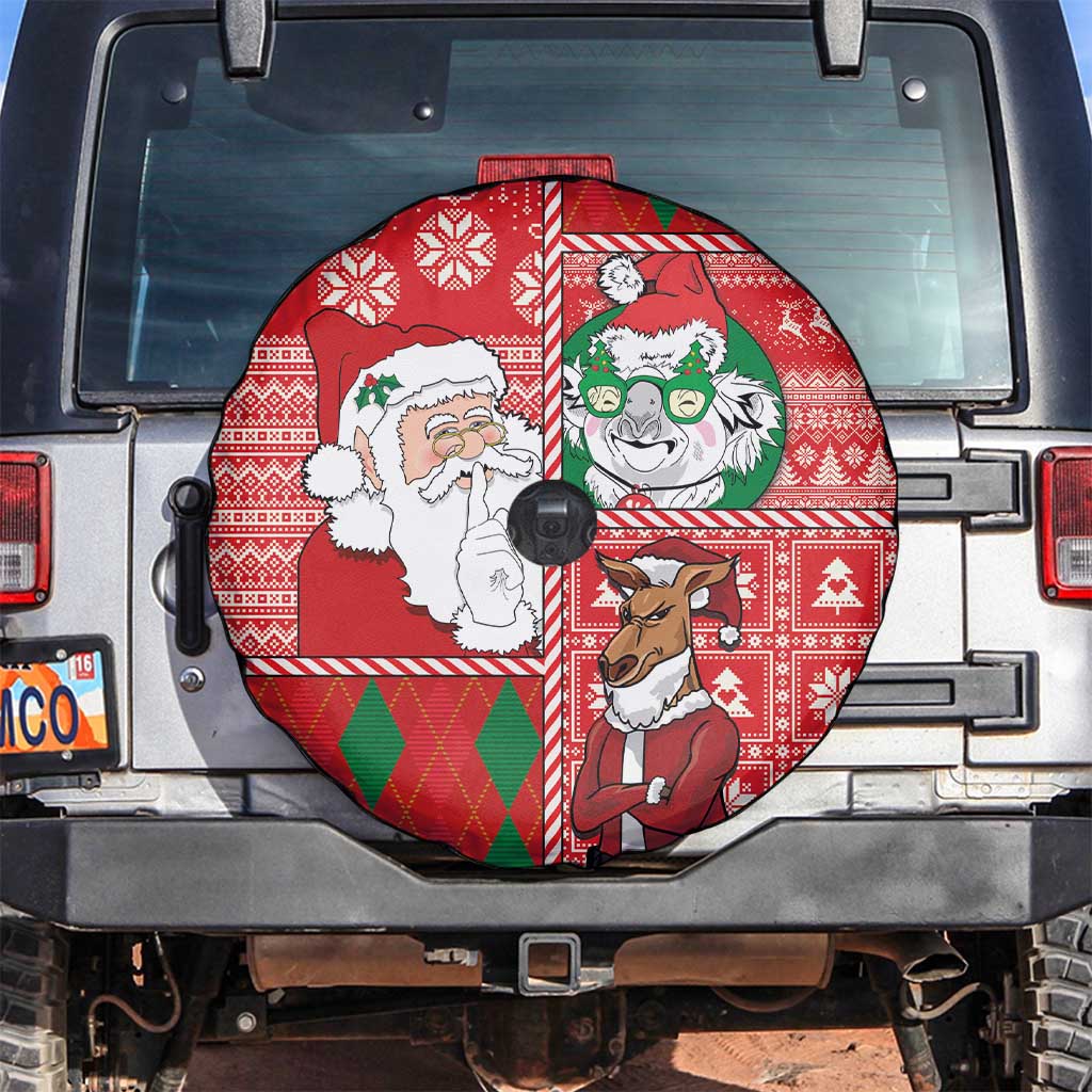 Australian Christmas Spare Tire Cover - Santa Koala Kangaroo and Holiday Cheer LT03 Red - Polynesian Pride