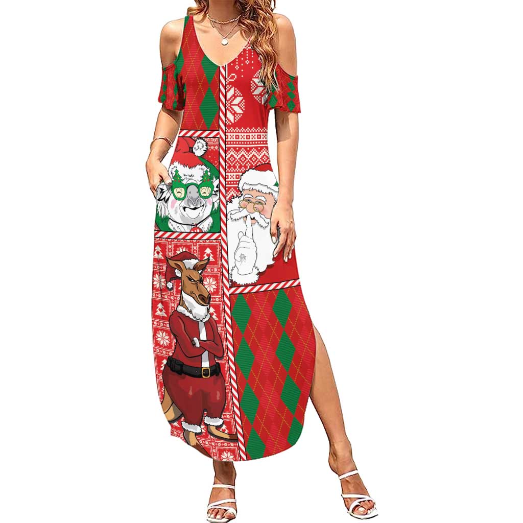 Australian Christmas Summer Maxi Dress - Santa Koala Kangaroo and Holiday Cheer LT03 Women Red - Polynesian Pride
