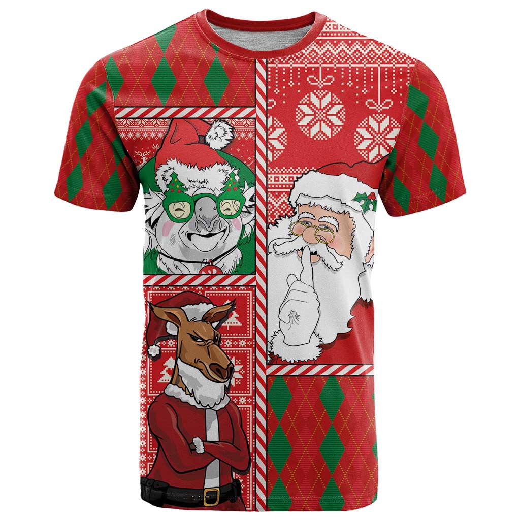Australian Christmas T Shirt - Santa Koala Kangaroo and Holiday Cheer LT03 Red - Polynesian Pride