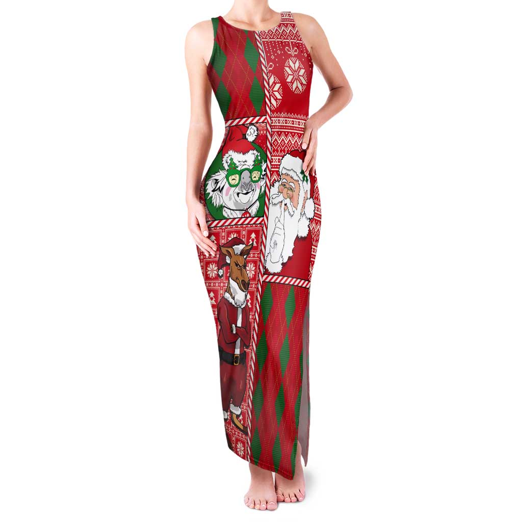Australian Christmas Tank Maxi Dress - Santa Koala Kangaroo and Holiday Cheer LT03 Women Red - Polynesian Pride