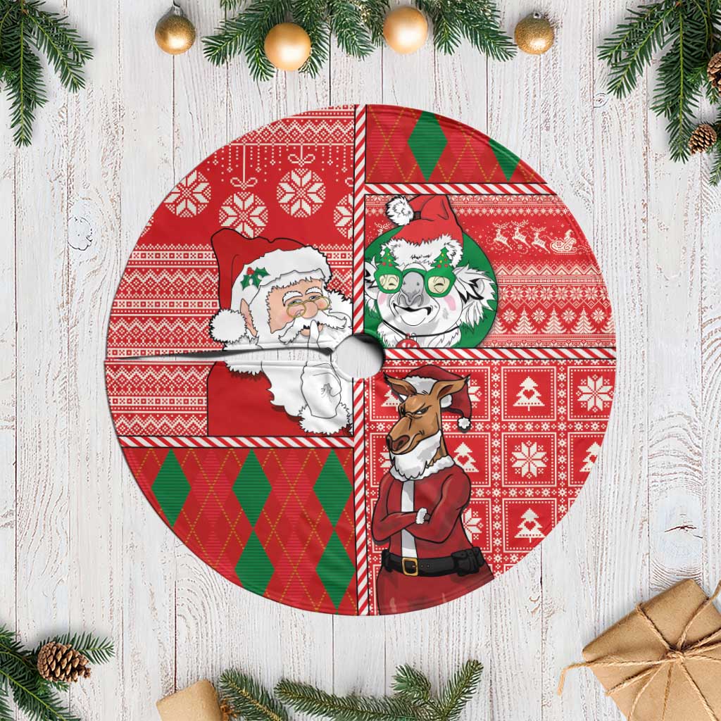 Australian Christmas Tree Skirt - Santa Koala Kangaroo and Holiday Cheer