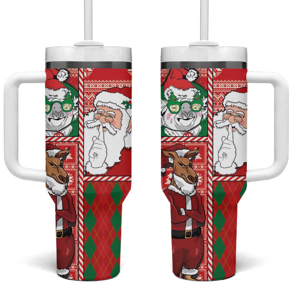 Australian Christmas Tumbler With Handle - Santa Koala Kangaroo and Holiday Cheer LT03 One Size: 40 oz Red - Polynesian Pride