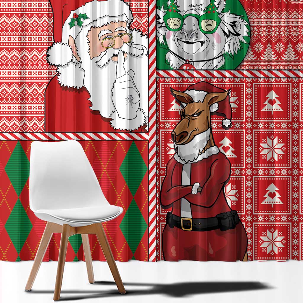 Australian Christmas Window Curtain - Santa Koala Kangaroo and Holiday Cheer LT03 - Polynesian Pride