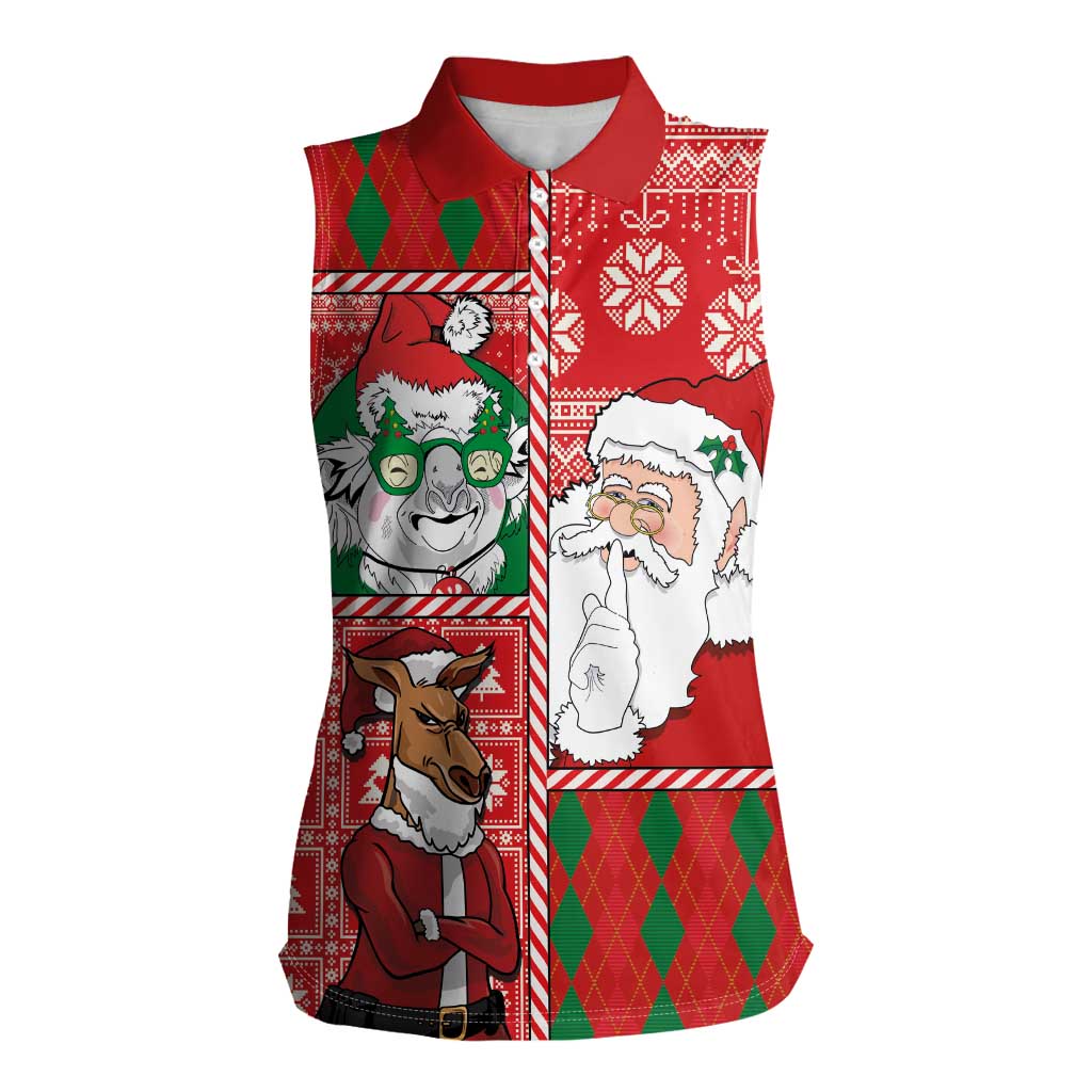 Australian Christmas Women Sleeveless Polo Shirt - Santa Koala Kangaroo and Holiday Cheer