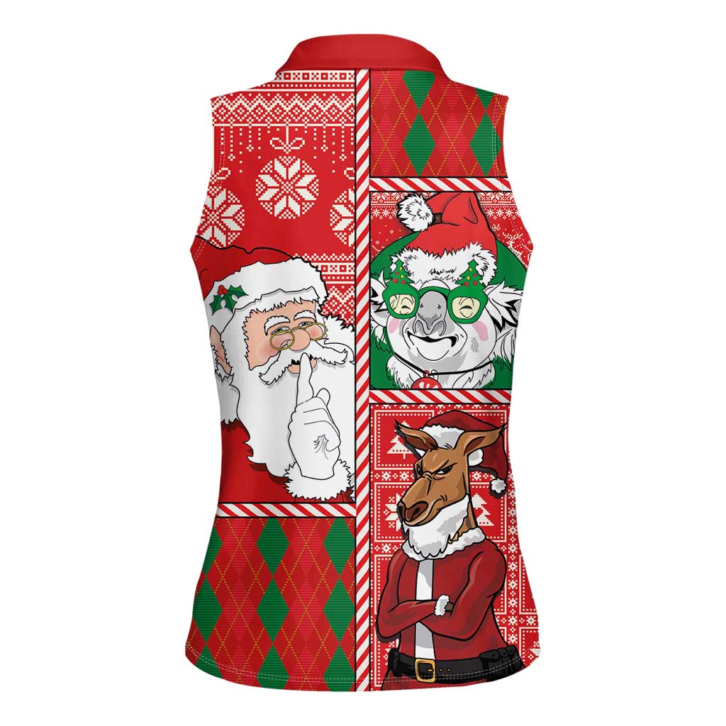 Australian Christmas Women Sleeveless Polo Shirt - Santa Koala Kangaroo and Holiday Cheer