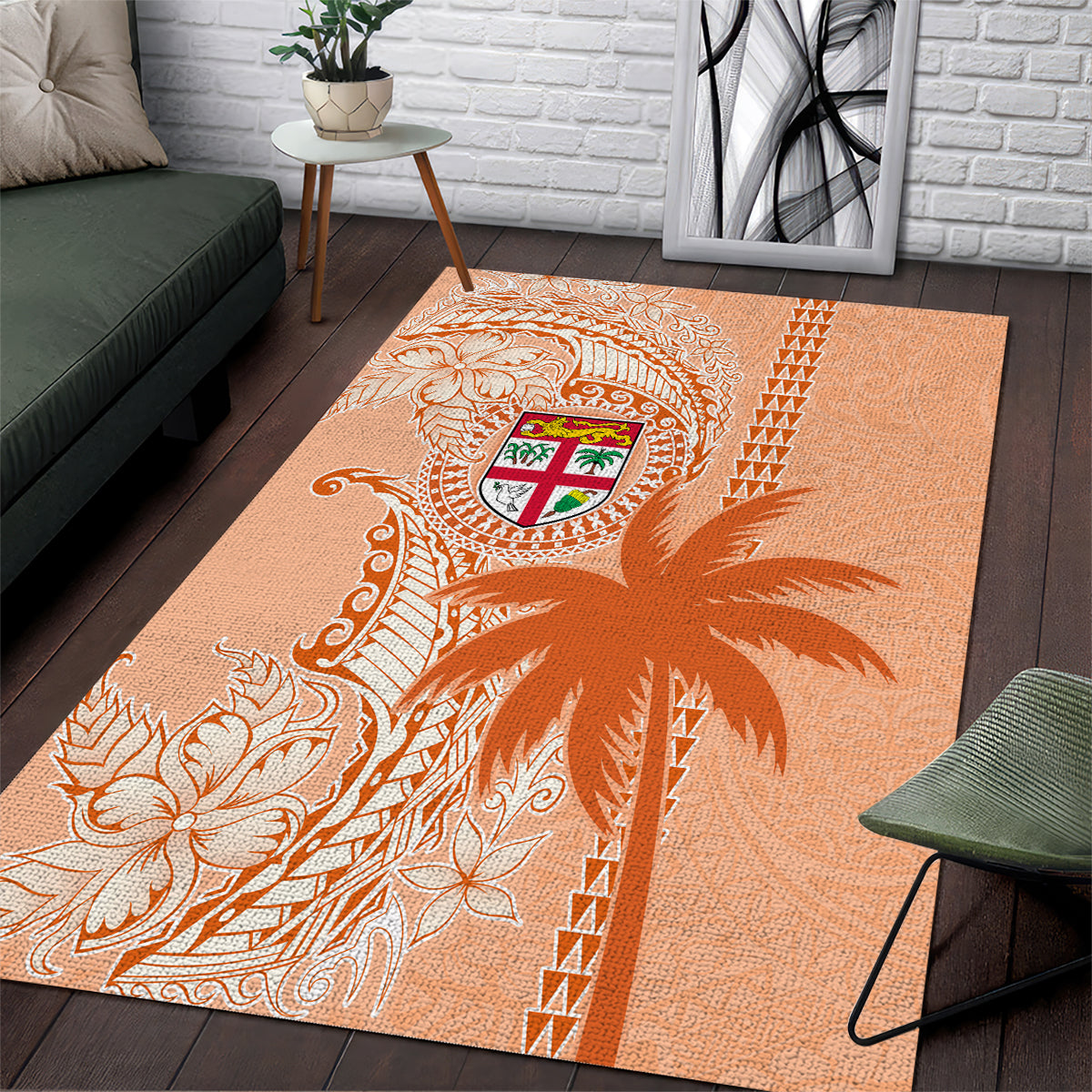 Bula Fiji Area Rug Tropical Flower and Tapa Pattern Peach Fuzz Color LT03 Peach Fuzz - Polynesian Pride