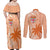 Bula Fiji Couples Matching Off Shoulder Maxi Dress and Long Sleeve Button Shirt Tropical Flower and Tapa Pattern Peach Fuzz Color LT03 - Polynesian Pride