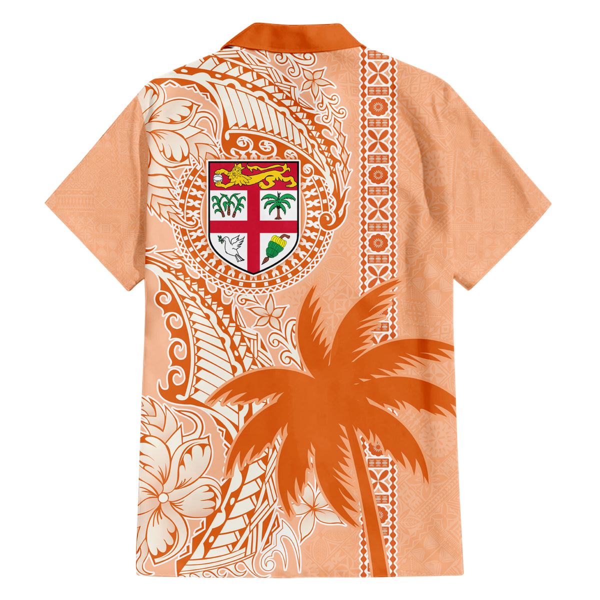 Bula Fiji Family Matching Short Sleeve Bodycon Dress and Hawaiian Shirt Tropical Flower and Tapa Pattern Peach Fuzz Color LT03 - Polynesian Pride