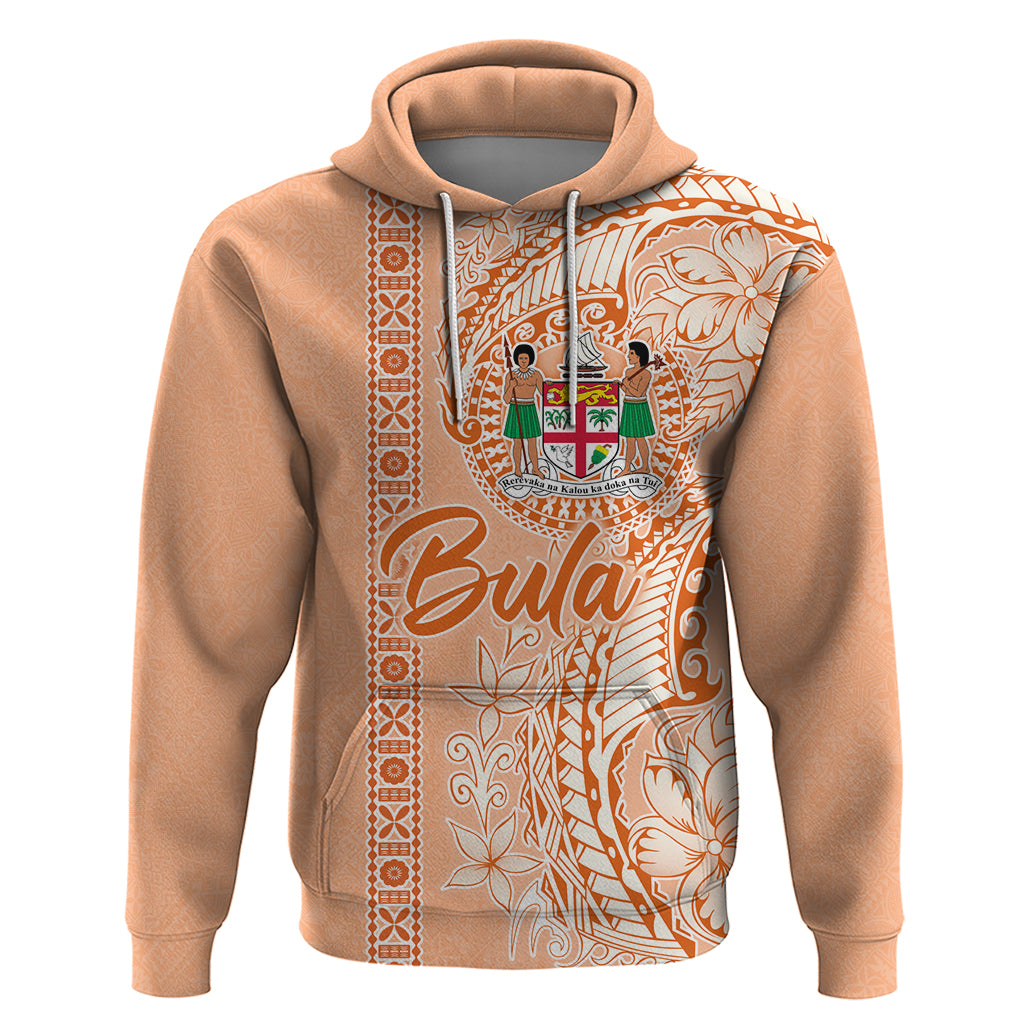 Bula Fiji Hoodie Tropical Flower and Tapa Pattern Peach Fuzz Color LT03 Pullover Hoodie Peach Fuzz - Polynesian Pride