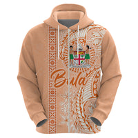 Bula Fiji Hoodie Tropical Flower and Tapa Pattern Peach Fuzz Color LT03 - Polynesian Pride