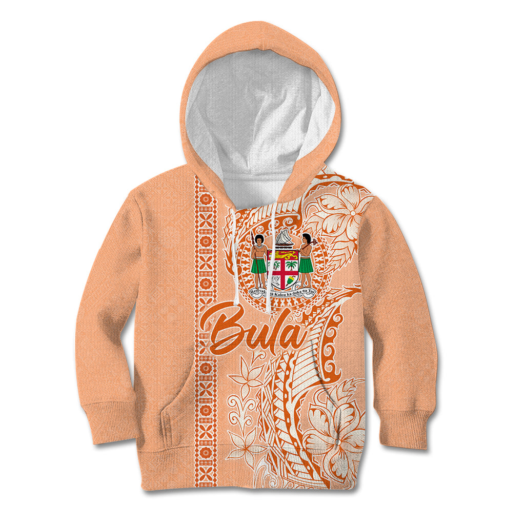 Bula Fiji Kid Hoodie Tropical Flower and Tapa Pattern Peach Fuzz Color LT03 Hoodie Peach Fuzz - Polynesian Pride