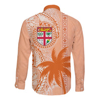Bula Fiji Long Sleeve Button Shirt Tropical Flower and Tapa Pattern Peach Fuzz Color LT03 - Polynesian Pride