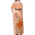 Bula Fiji Off Shoulder Maxi Dress Tropical Flower and Tapa Pattern Peach Fuzz Color LT03 - Polynesian Pride