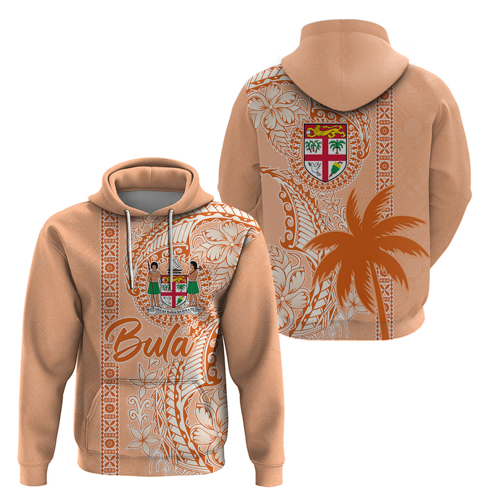 Bula Fiji Zip Hoodie Tropical Flower and Tapa Pattern Peach Fuzz Color LT03 - Polynesian Pride