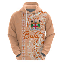 Bula Fiji Zip Hoodie Tropical Flower and Tapa Pattern Peach Fuzz Color LT03 - Polynesian Pride
