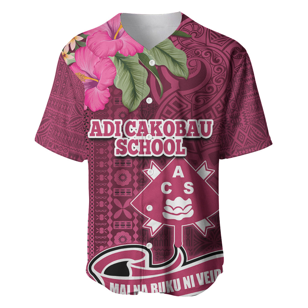 Fiji Adi Cakobau School Baseball Jersey Tropical Flower and Tapa Pattern LT03 Pink - Polynesian Pride