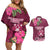 Fiji Adi Cakobau School Couples Matching Off Shoulder Short Dress and Hawaiian Shirt Tropical Flower and Tapa Pattern LT03 Pink - Polynesian Pride