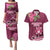 Fiji Adi Cakobau School Couples Matching Puletasi Dress and Hawaiian Shirt Tropical Flower and Tapa Pattern LT03 Pink - Polynesian Pride