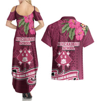 Fiji Adi Cakobau School Couples Matching Summer Maxi Dress and Hawaiian Shirt Tropical Flower and Tapa Pattern LT03 - Polynesian Pride