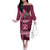 Fiji Adi Cakobau School Family Matching Off Shoulder Long Sleeve Dress and Hawaiian Shirt Tropical Flower and Tapa Pattern LT03 Mom's Dress Pink - Polynesian Pride