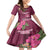 Fiji Adi Cakobau School Family Matching Off Shoulder Short Dress and Hawaiian Shirt Tropical Flower and Tapa Pattern LT03 Daughter's Dress Pink - Polynesian Pride