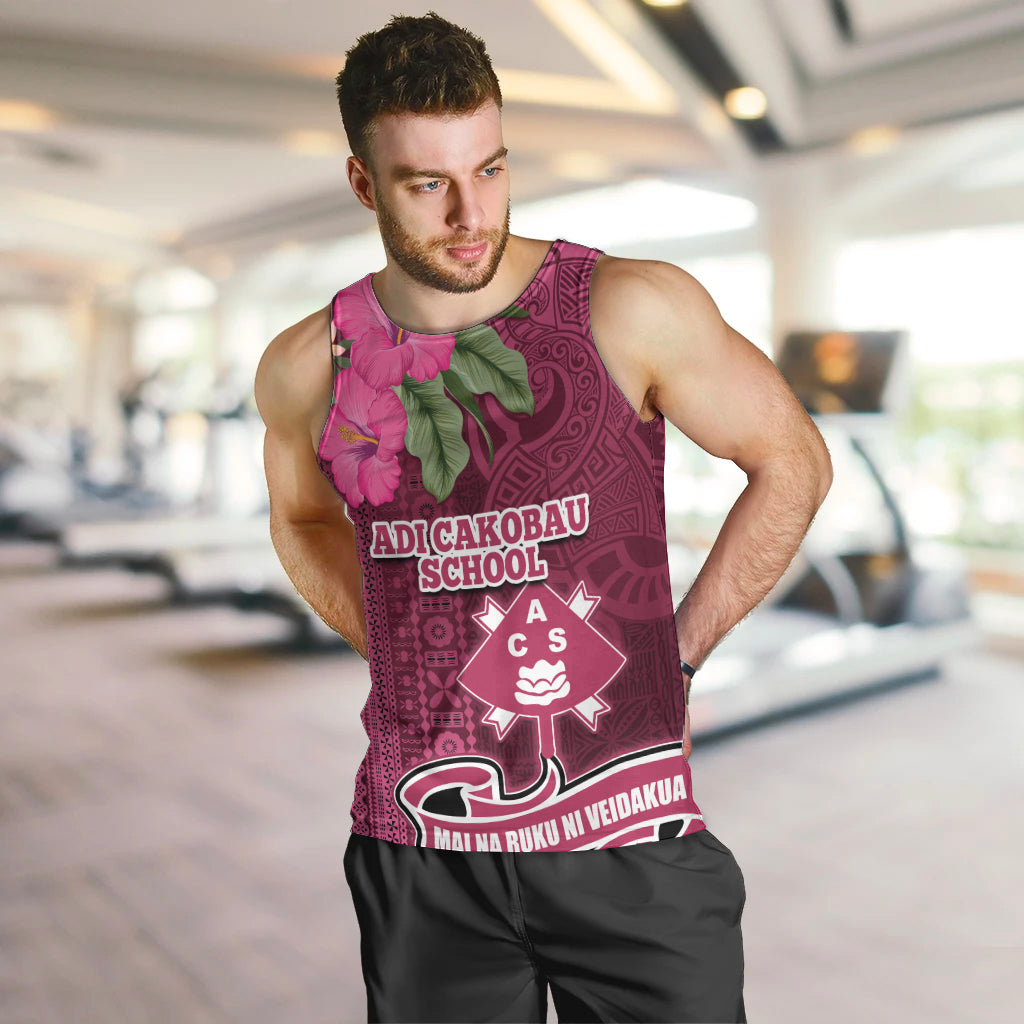 Fiji Adi Cakobau School Men Tank Top Tropical Flower and Tapa Pattern LT03 Pink - Polynesian Pride