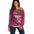 Fiji Adi Cakobau School Off Shoulder Sweater Tropical Flower and Tapa Pattern LT03 Women Pink - Polynesian Pride