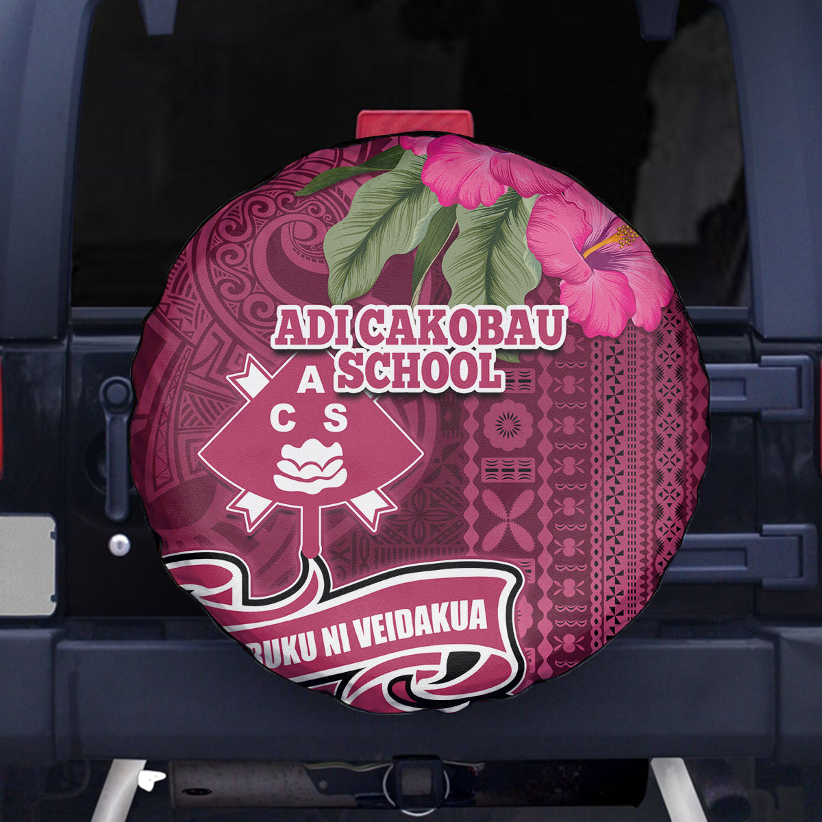 Fiji Adi Cakobau School Spare Tire Cover Tropical Flower and Tapa Pattern LT03 Pink - Polynesian Pride