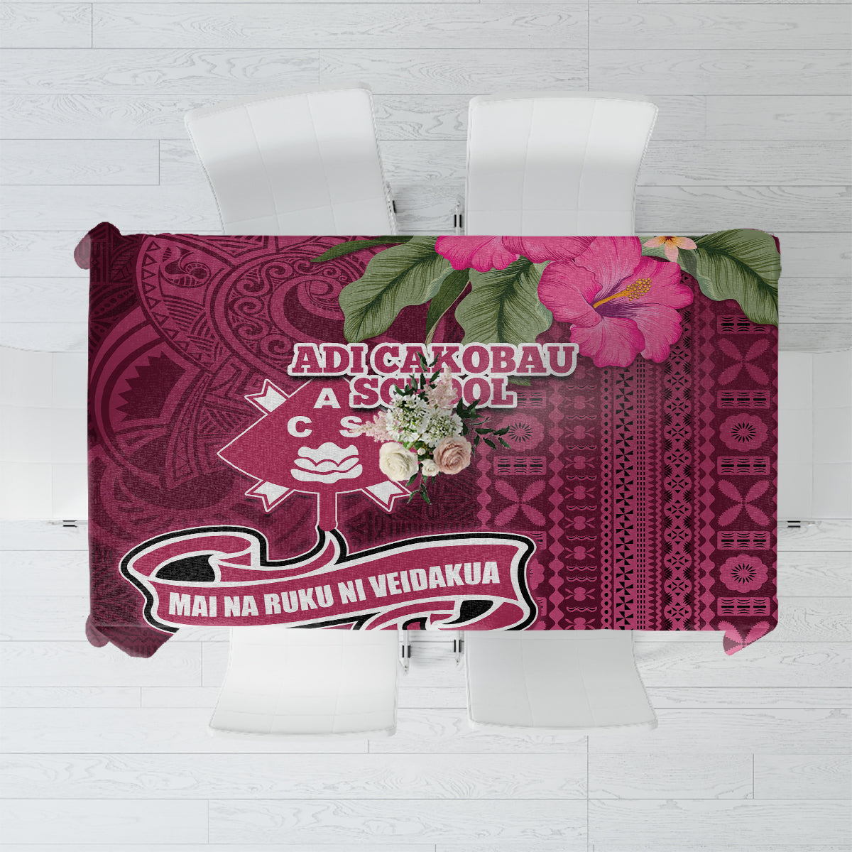 Fiji Adi Cakobau School Tablecloth Tropical Flower and Tapa Pattern LT03 Pink - Polynesian Pride