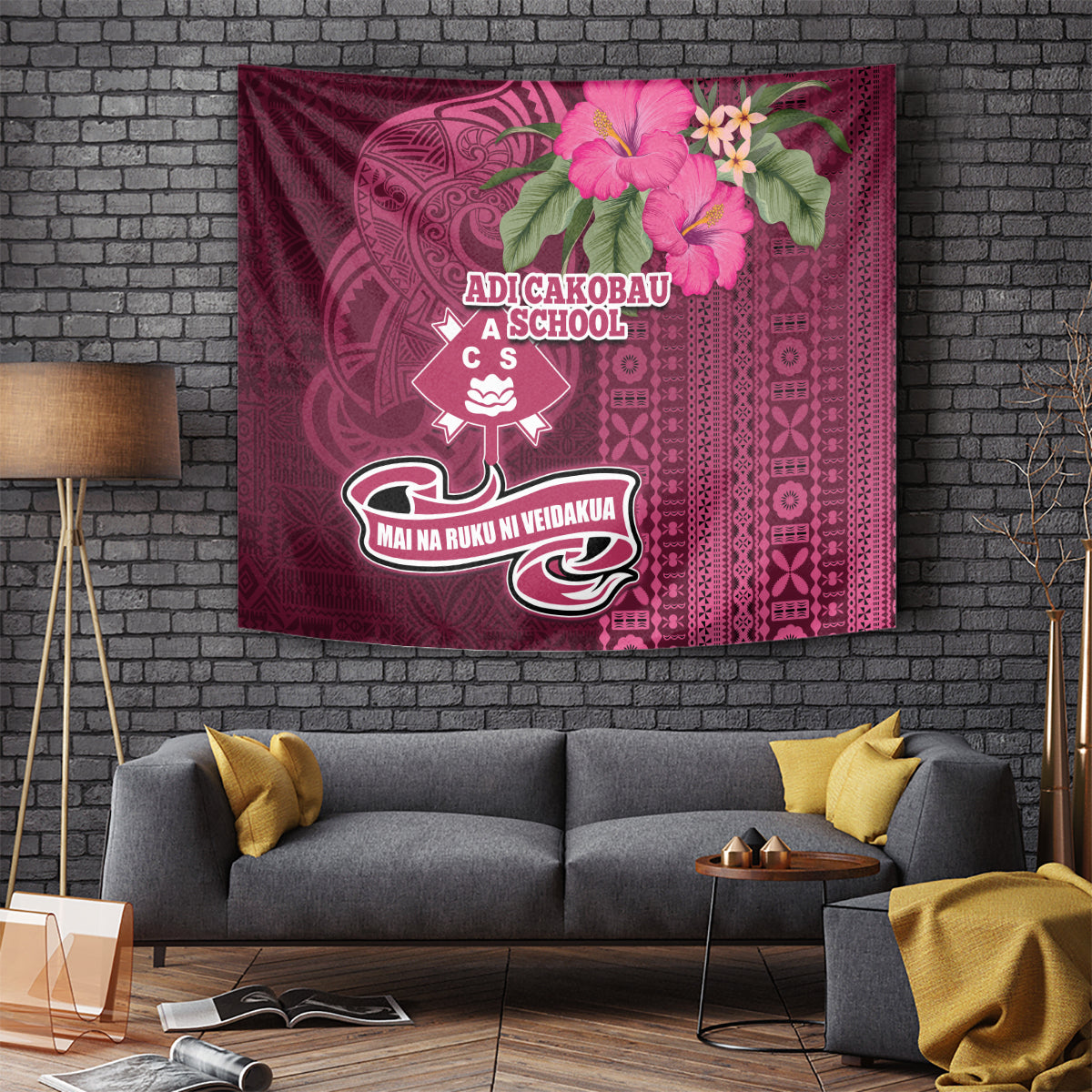 Fiji Adi Cakobau School Tapestry Tropical Flower and Tapa Pattern LT03 Pink - Polynesian Pride